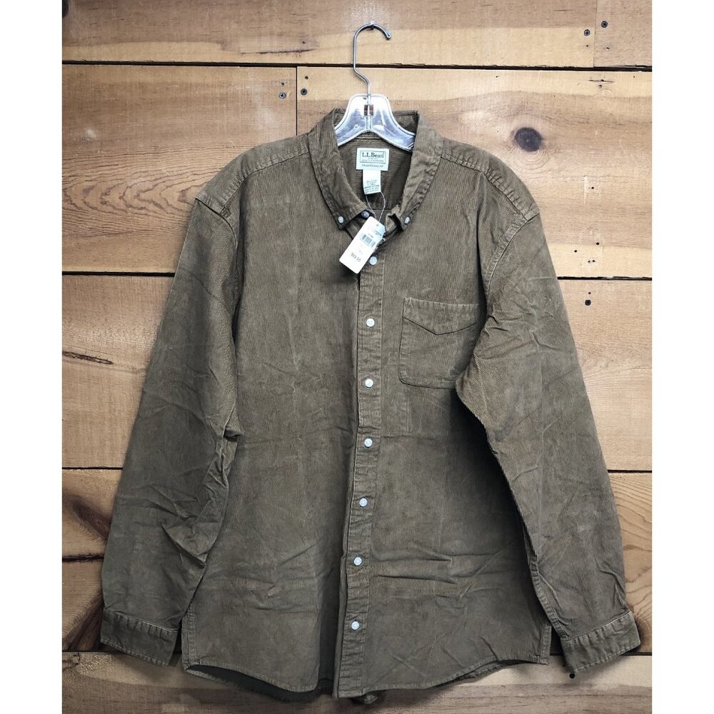 NEW L.L. Bean Comfort Stretch Corduroy Long Sleeve Button Down Shirt Mens Size L